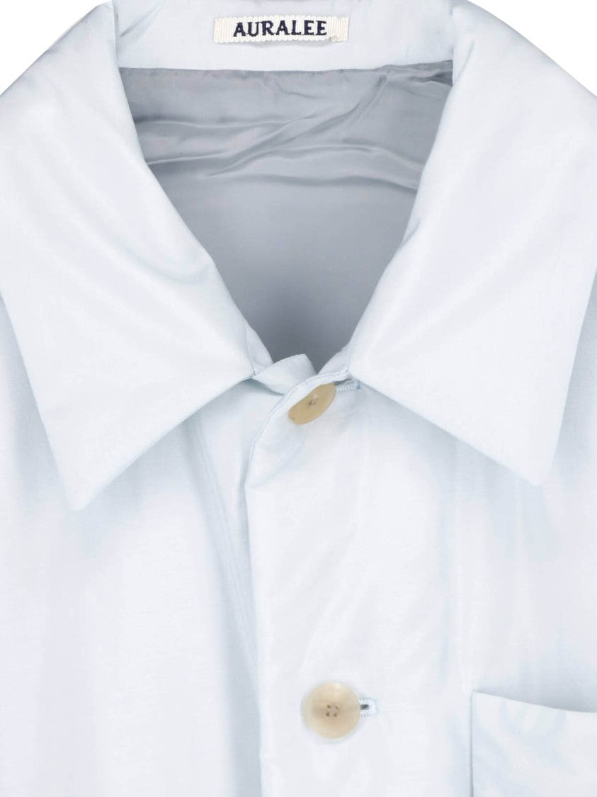 Auralee Light Blue Silk Long-Sleeve Shirt Jacket