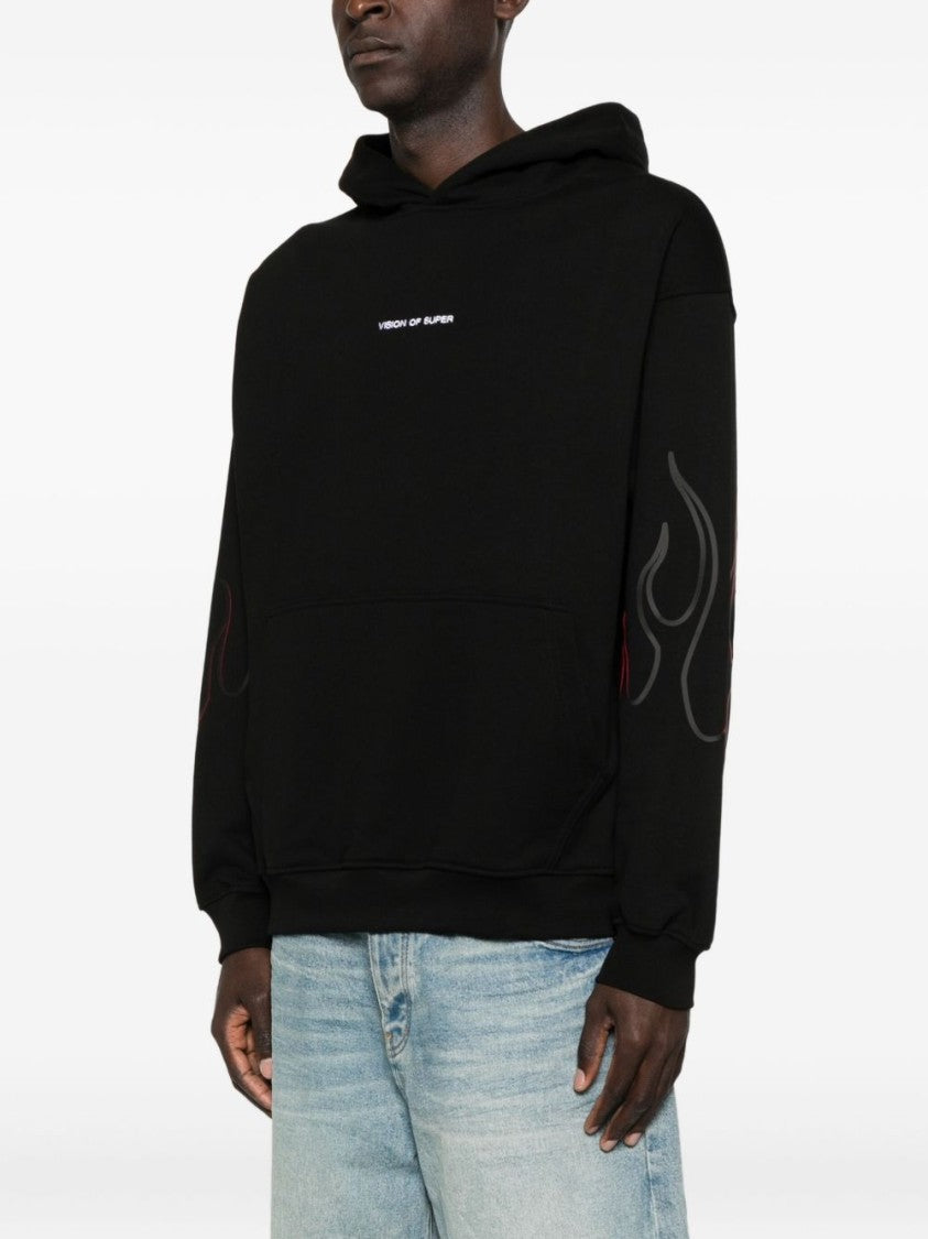 Vision Of Super Maglie Nero Sweatshirt With Flame Graphics