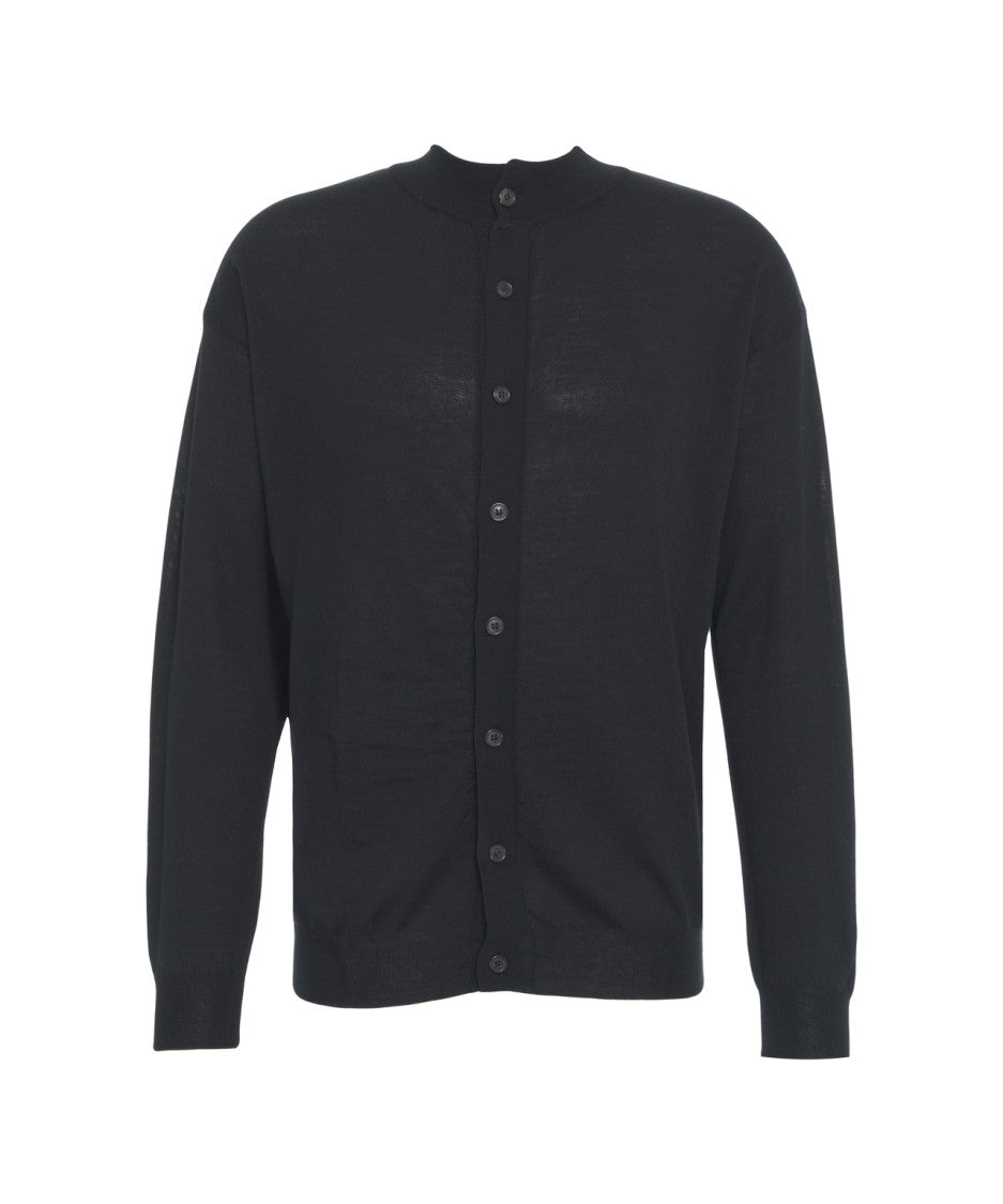 Grifoni Button-Up Black Wool Cardigan