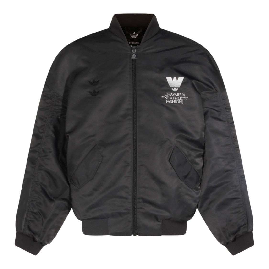 Adidas X Willy Chavarria Satin-Finish Black Jacket With Ribbed Cuffs And Embroidered Detailing