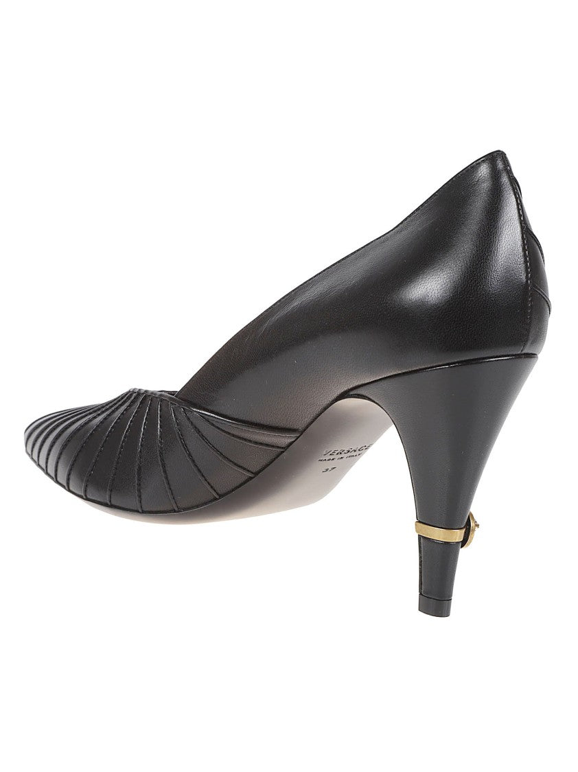 Versace Deep-Cut Textured Calf Leather Pumps With Medusa Emblem