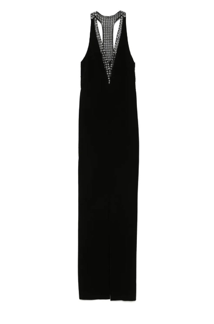 Max Mara Sophisticated Evening Dress With Deep V-Neckline And Embellished Back
