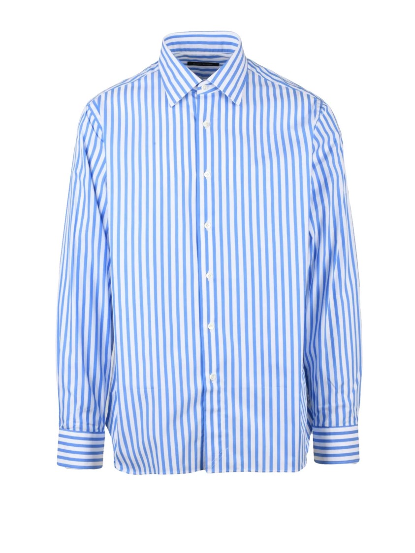 Magenta White Sky Blue Striped Shirt