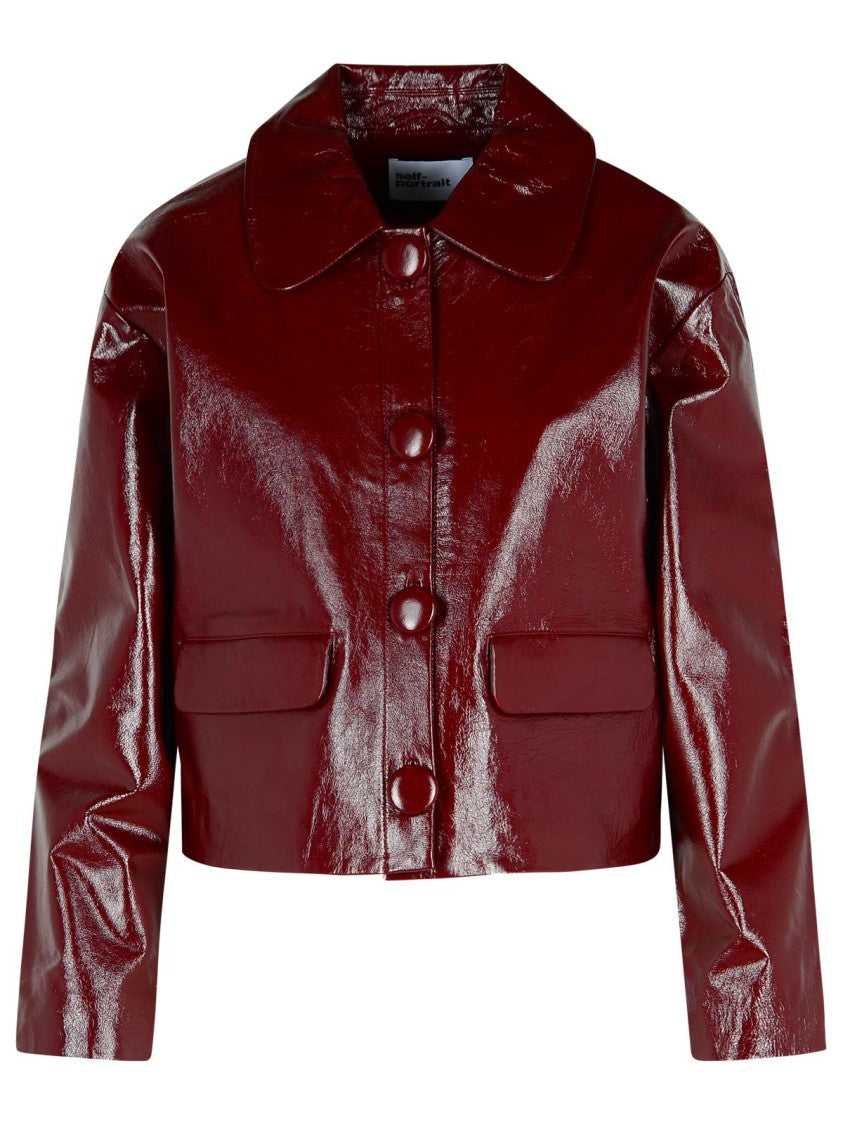 Self-Portrait Burgundy Leather Jacket