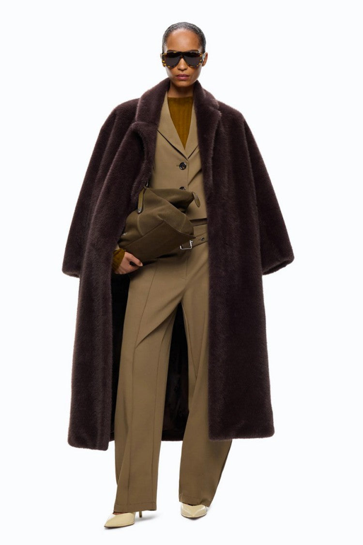 Pinko Brown Polyester Faux-Fur Belted Coat