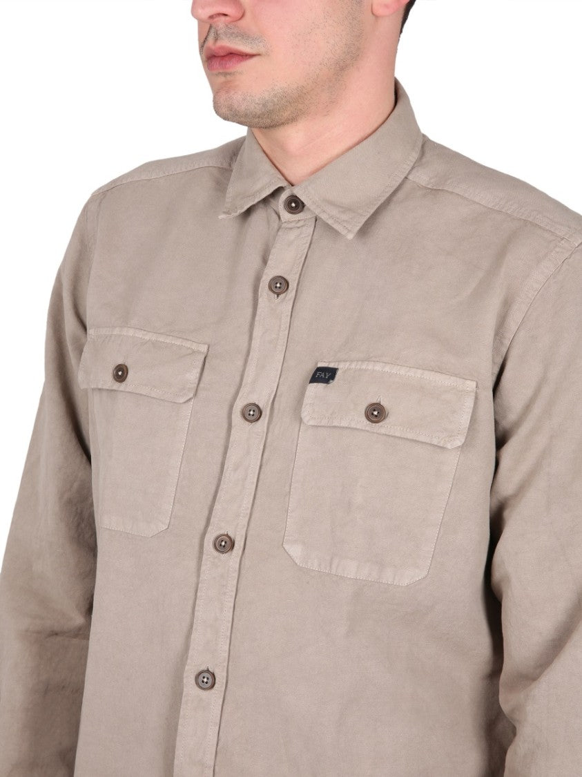 Fay Textured Cotton-Linen Shirt With Classic Collar