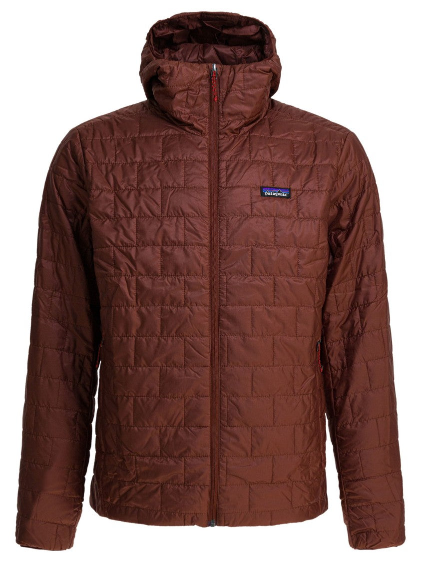 Patagonia Quilted Brown Hoody With Adjustable Hem And Helmet-Compatible Design