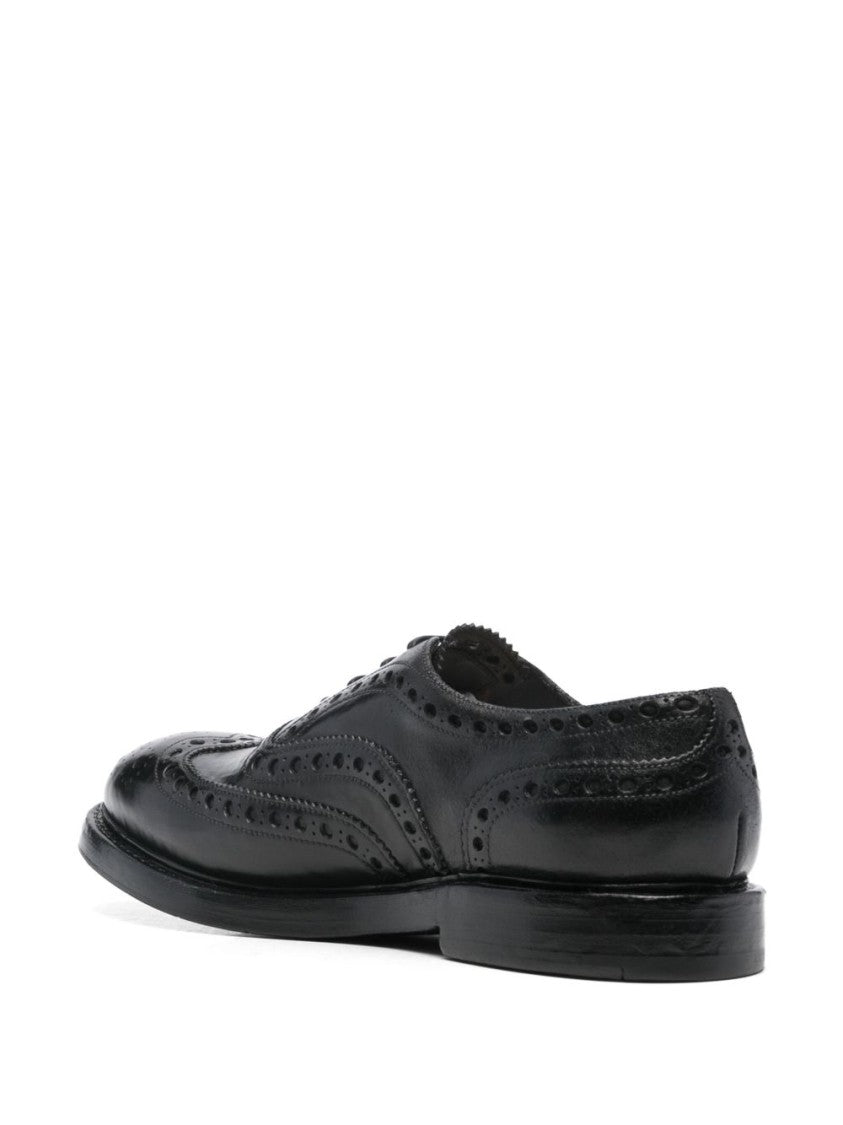 Premiata Black Lace Up Perforated Leather Flats