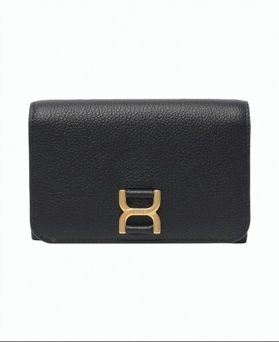 Chloé Grained Calfskin Compact Wallet With Gold-Tone Logo
