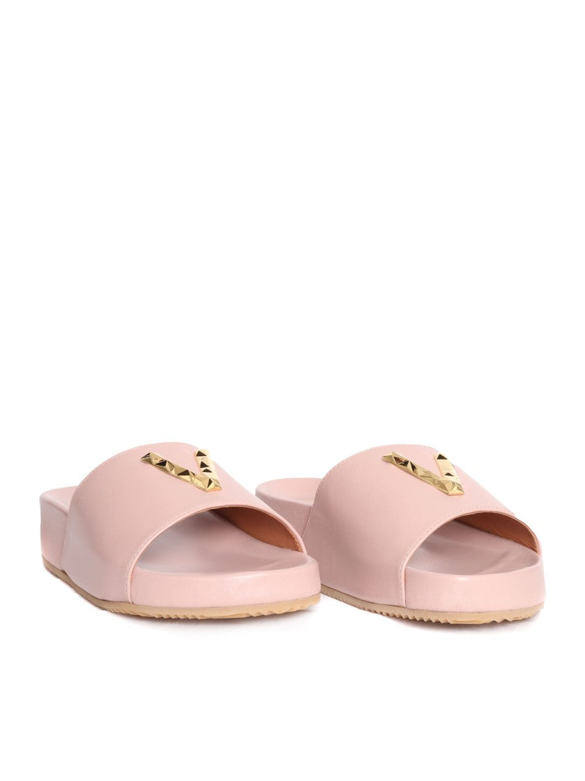 Via Roma 15 Ornate Pink Slide Sandals