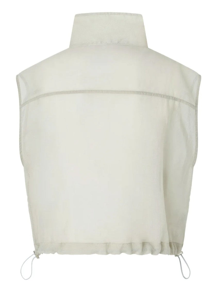 Pinko Cropped Grey Nylon Gilet With High Collar