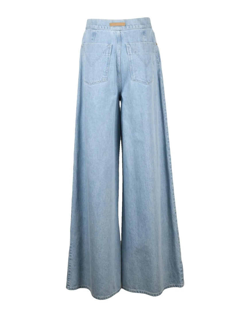 Max Mara Light Blue Cotton Wide-Leg Jeans