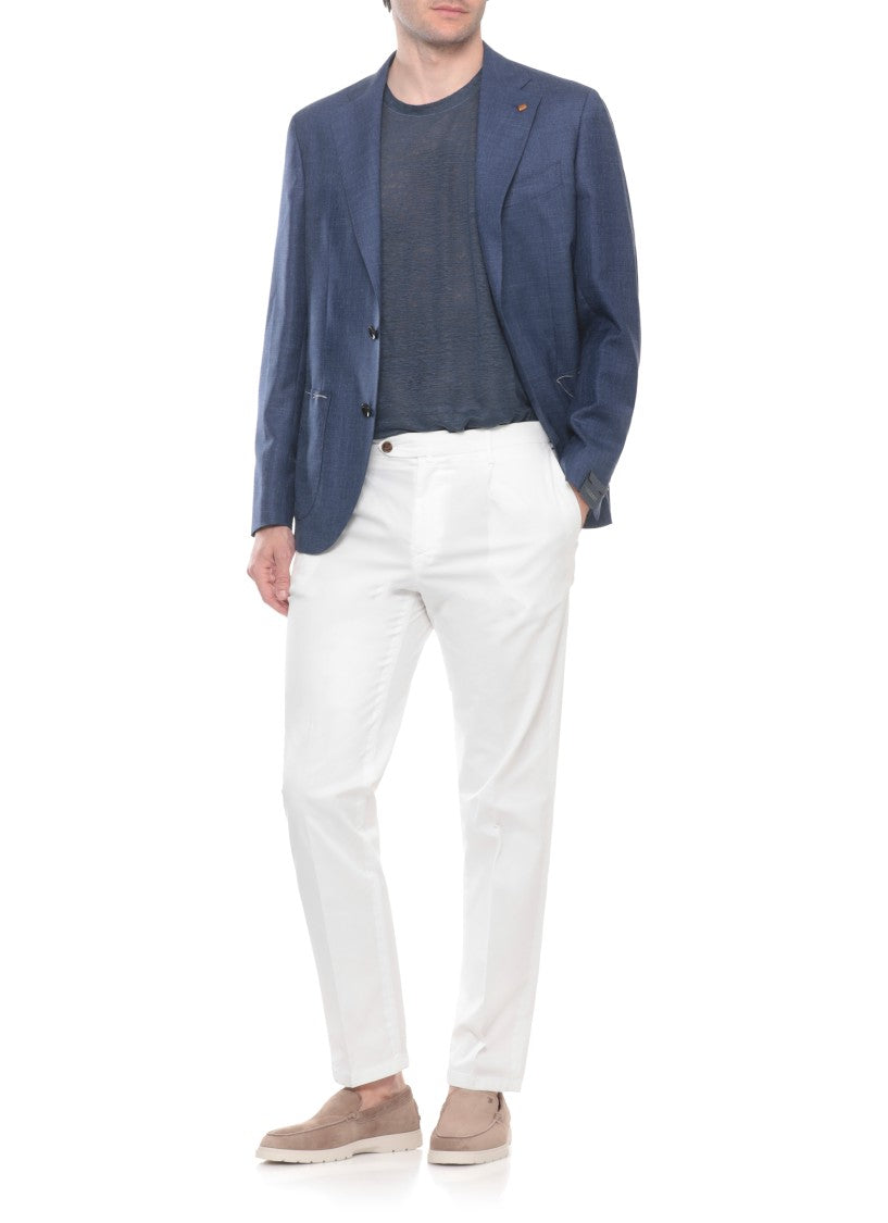 La Torre Red Blue Classic Lapel Wool Blazer