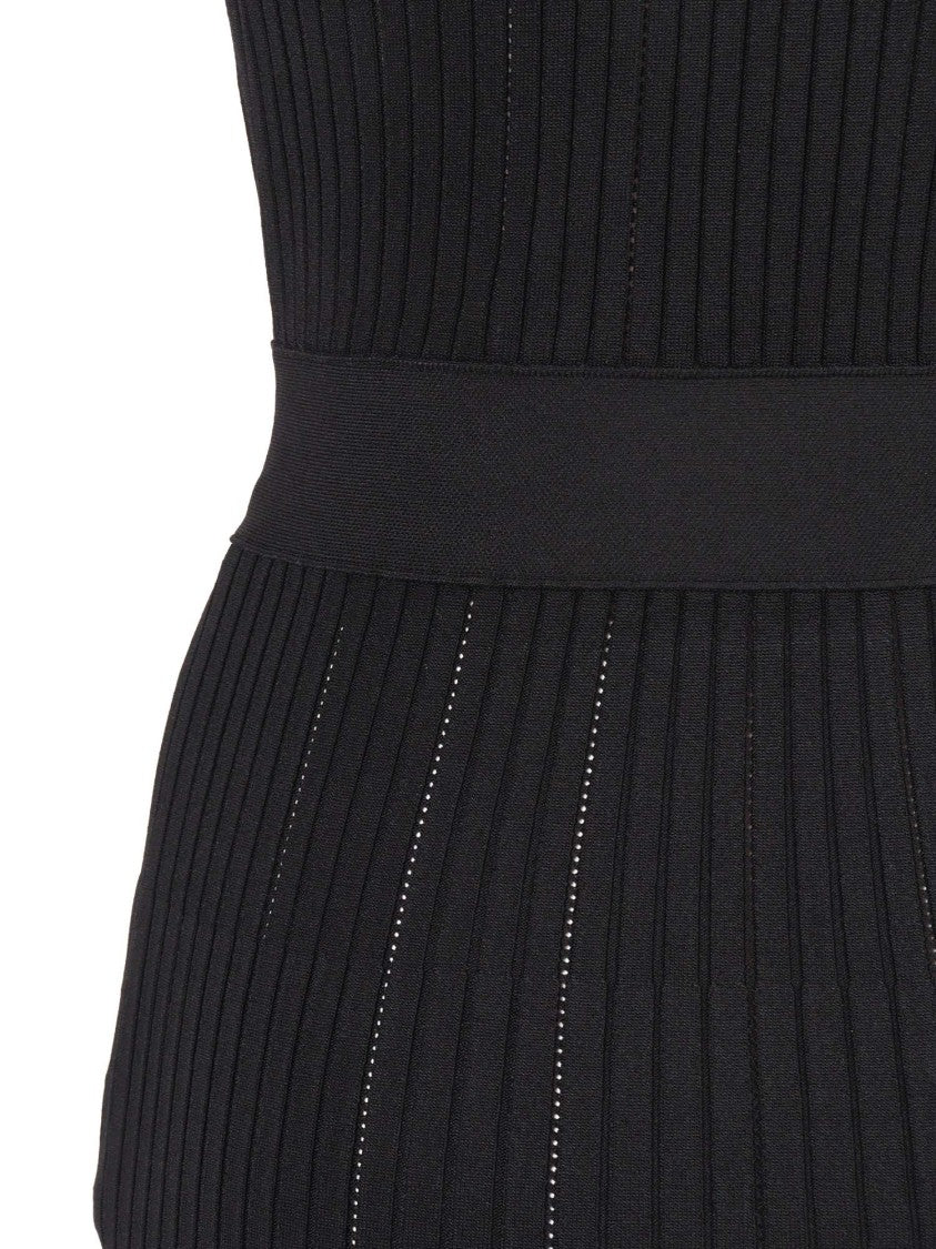Elisabetta Franchi Ribbed Fitted Waist Midi Dress