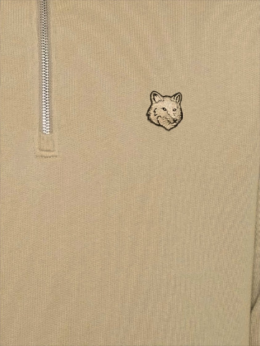 Maison Kitsuné Half-Zip Long Sleeve Pullover With Embroidered Fox Emblem