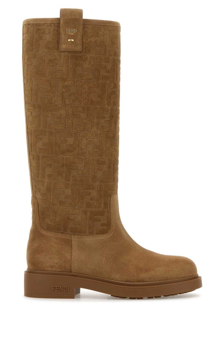 Fendi Camel Suede Fendi Filo Boots