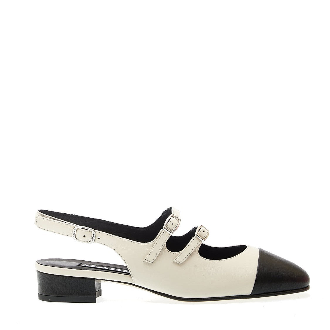 Carel Paris Slingback Heel 20mm Beige Leather Black Tip