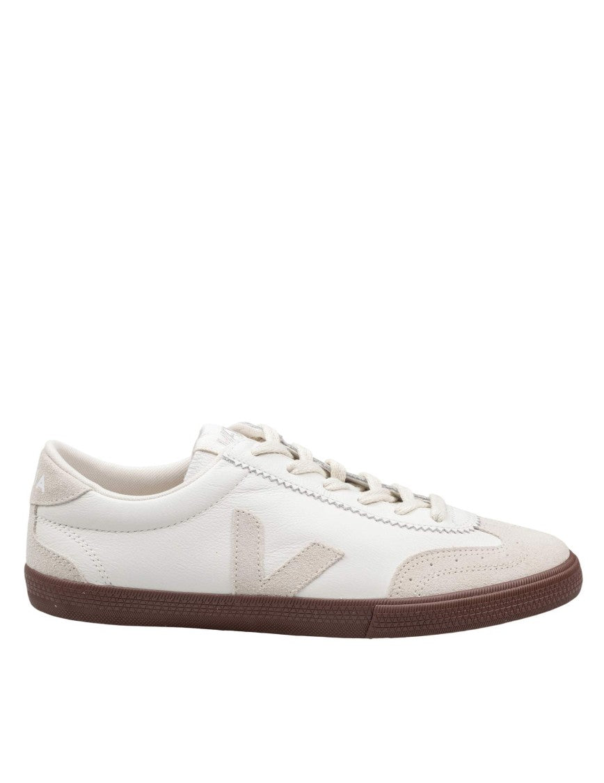 Veja White/Natural Leather/Suede Blend Volley Sneakers
