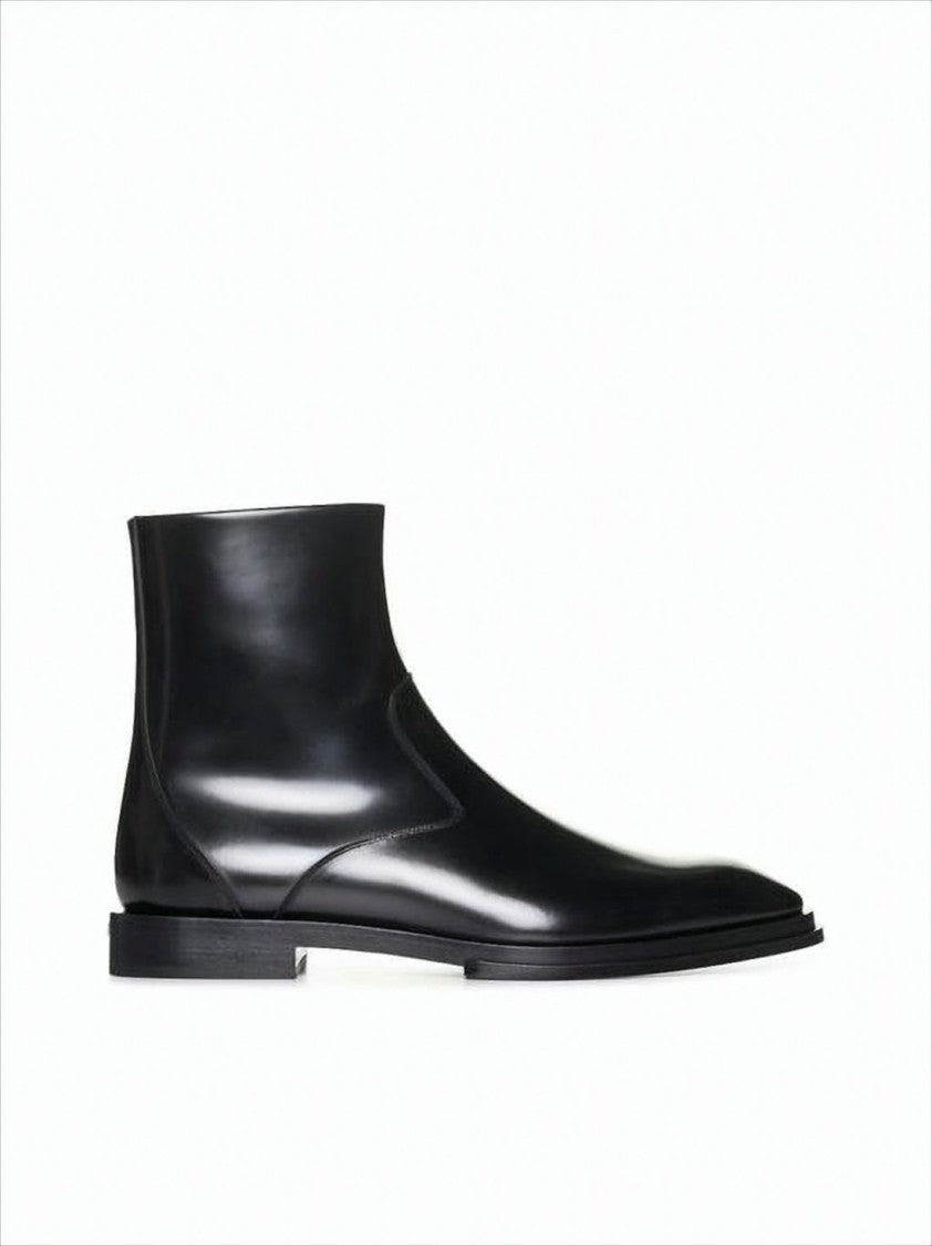 Alexander Mcqueen Smooth Calf Leather Ankle Boots With Polished Finish