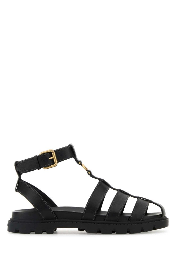 Coach New York Black Leather Fisherman Sandals