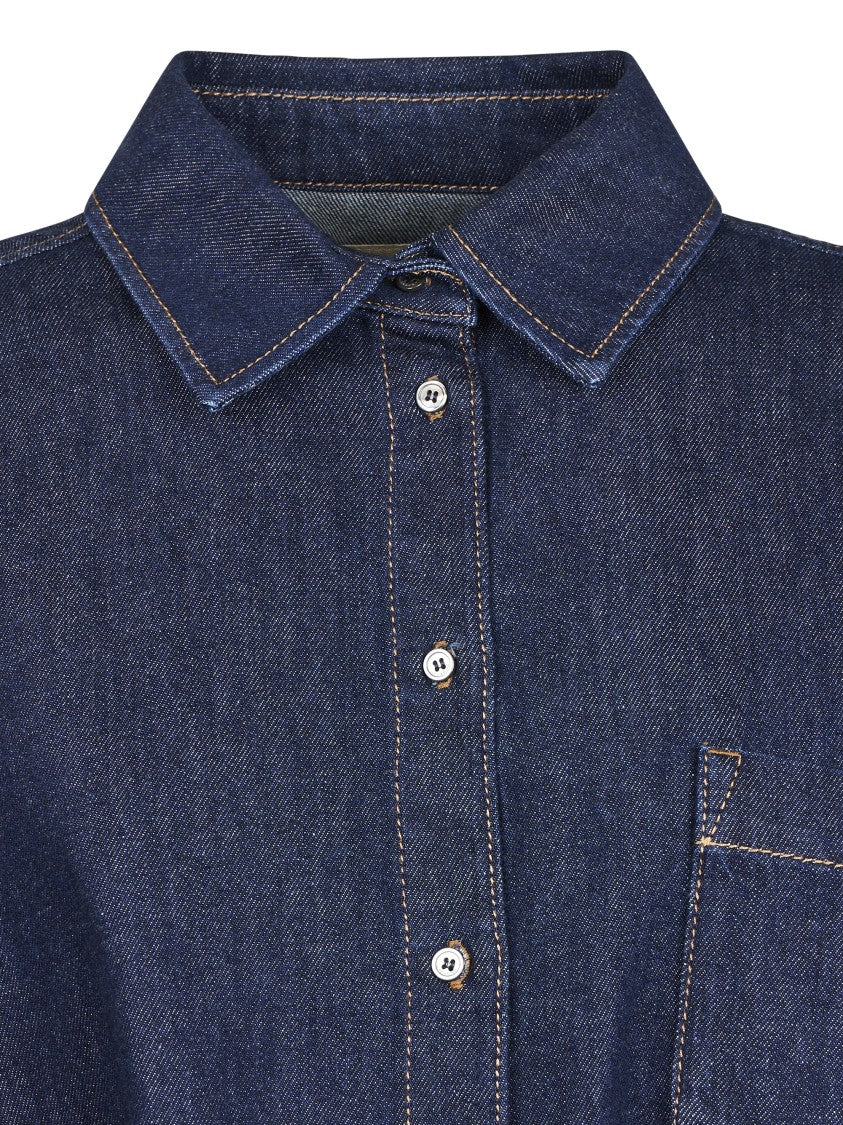 Max Mara Dark Blue Denim Shirt With Classic Collar