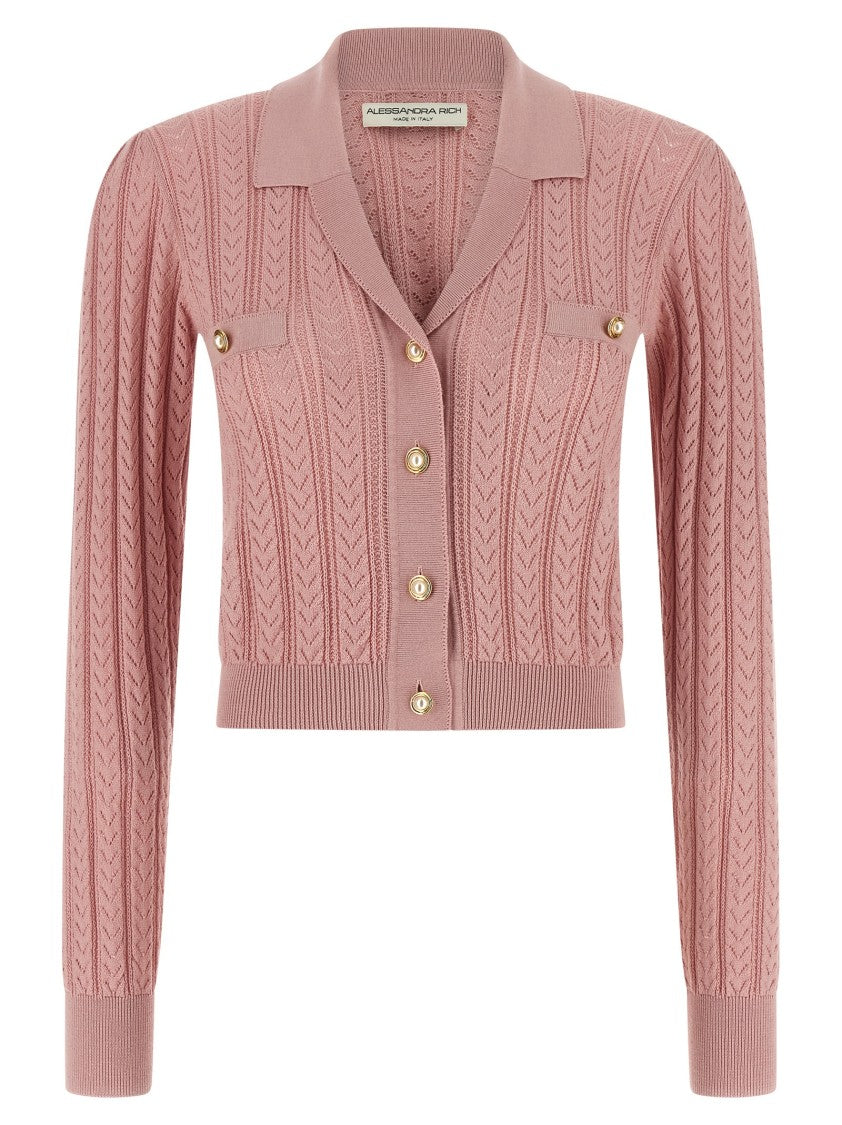Alessandra Rich Openwork Cashmere Blend Knit Cardigan