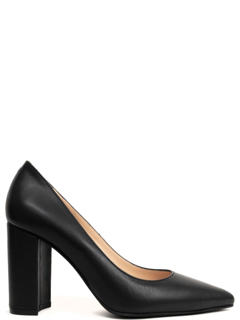 Sergio Moretti Classic Black Leather Block Heel Pumps