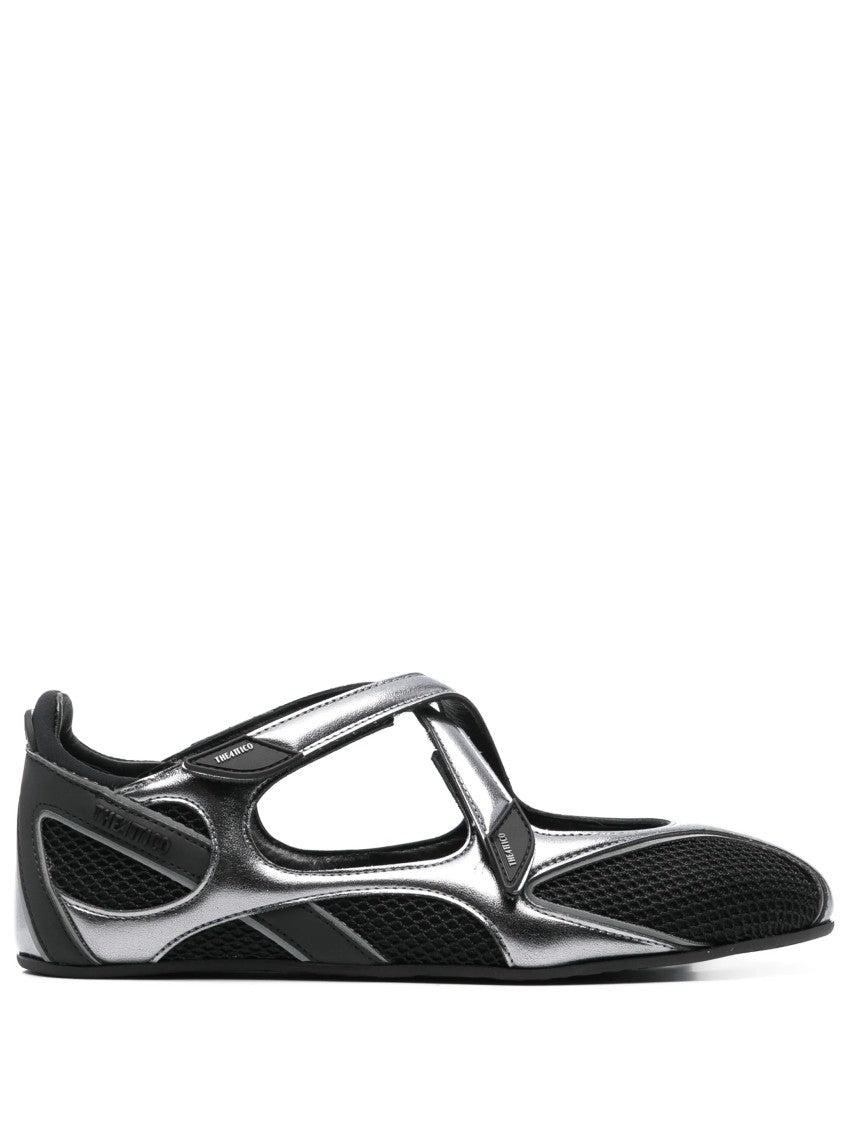The Attico Floor01 Futuristic Mesh Overlaid Flats - Black/Silver
