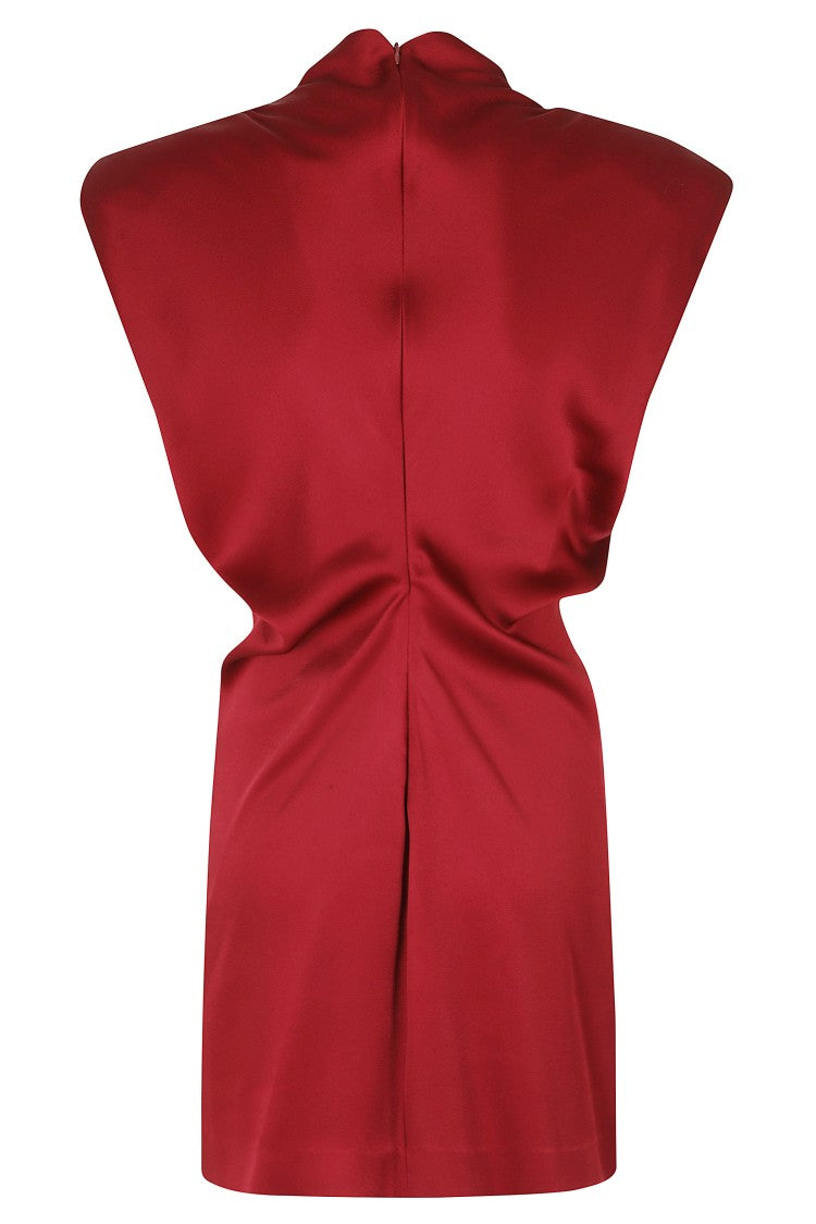 Federica Tosi Ruby Padded Straps Front Pleat Acetate-Blend Mini Dress