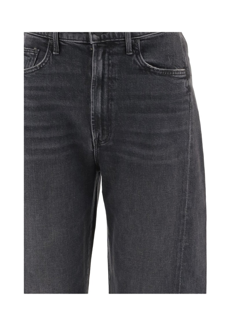 Mother Black Distressed Relaxed Wide-Leg Jeans