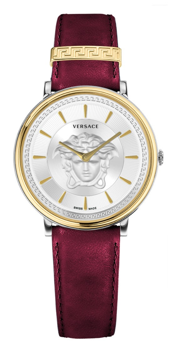 Versace Analog Quartz Watch With Stainless Steel Case And Red Calf Leather Strap