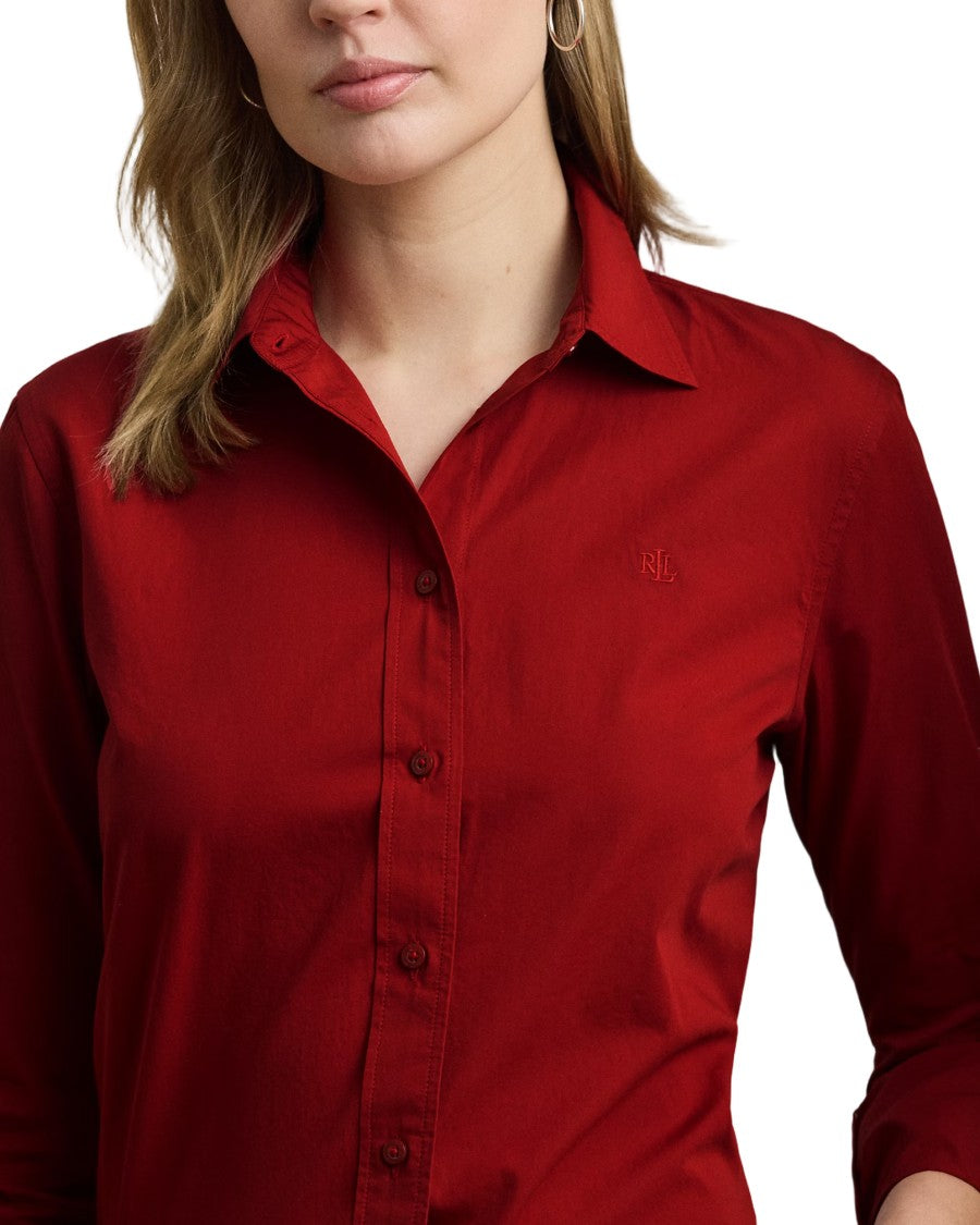 Lauren Ralph Lauren Tailored Madison Red Cotton Long Sleeve Shirt