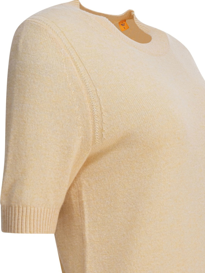 Guest In Residence Cashmere Yellow Sweater Tee With Ribbed Details