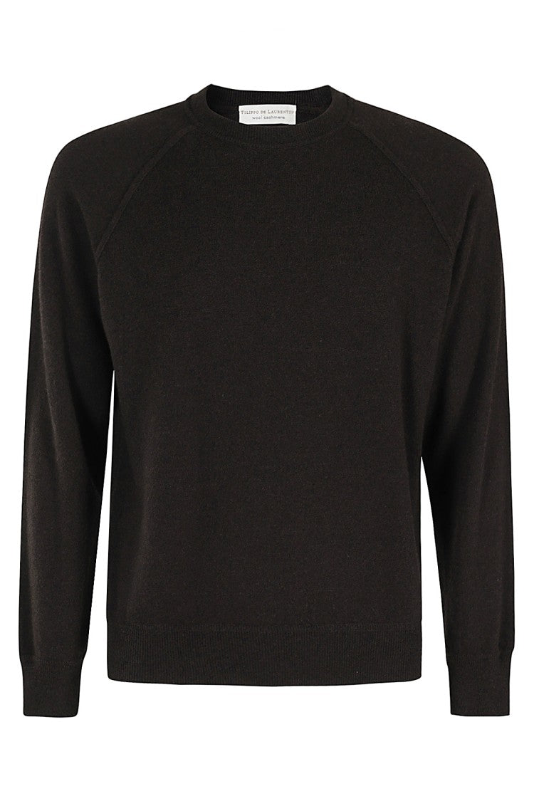 Filippo De Laurentiis Black Wool-Cashmere Blend Crew Neck Sweater