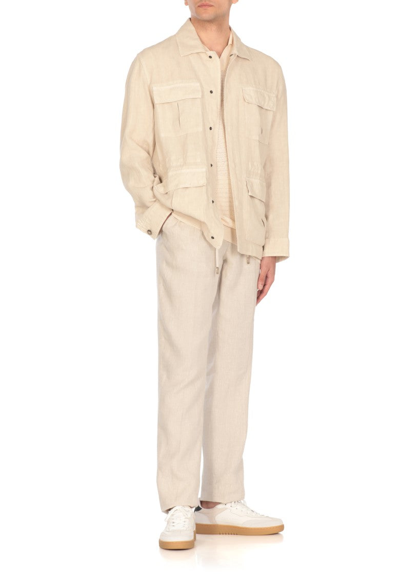 Peserico Ivory Cotton And Linen Polo Shirt