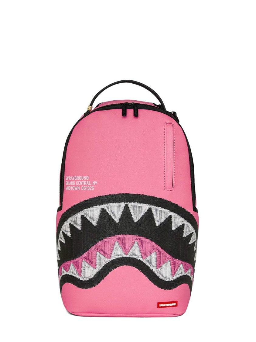 Sprayground Pink Shark Central Embroidered Backpack