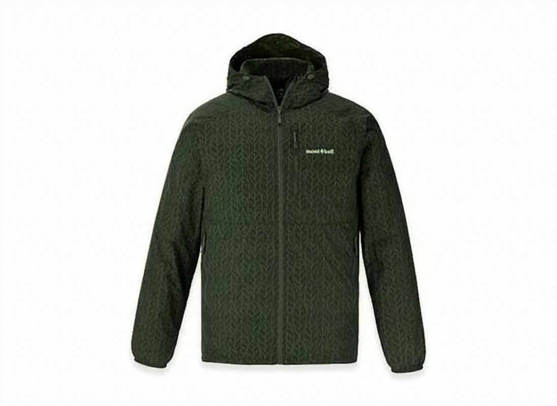 Montbell Textured Green Hooded Jacket With Zippered Chest Pocket