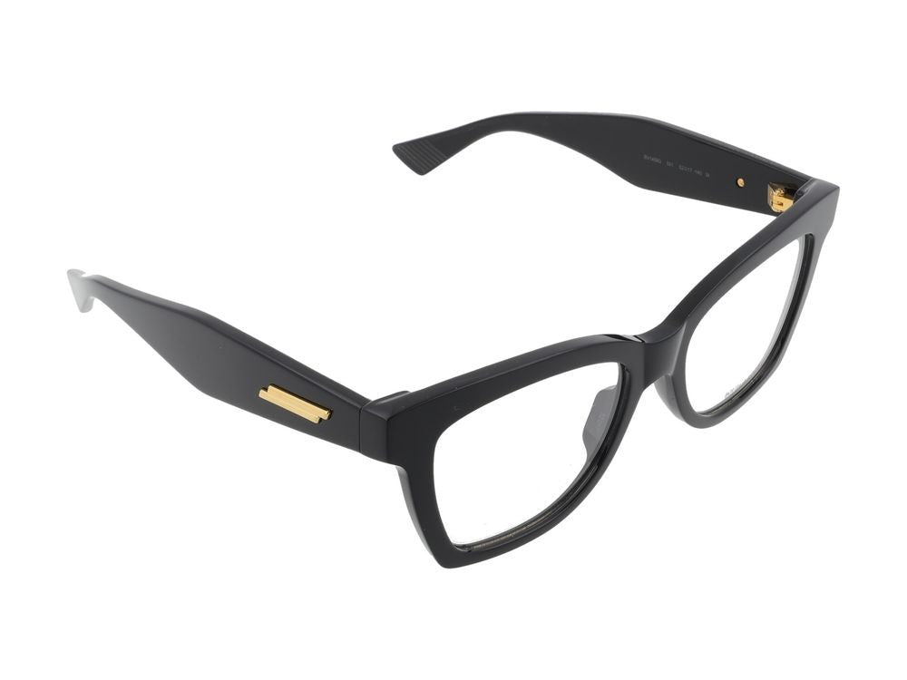 Bottega Veneta Black Oversized Gold Accent Square Acetate Eyeglasses
