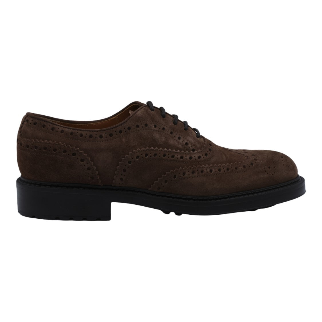 Doucal's Classic Brogue Suede Flat Shoes With Serrated Edges