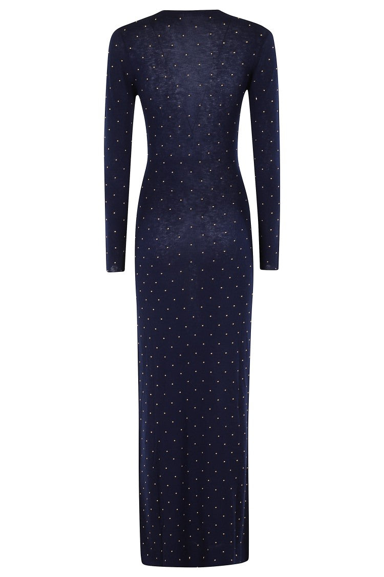 Rabanne Fitted Long Dress With Golden Studded Embellishments