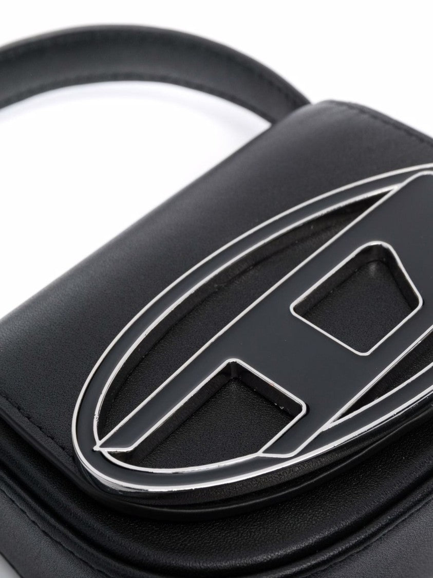 Diesel Compact Black Leather Crossbody Bag With Oval Logo