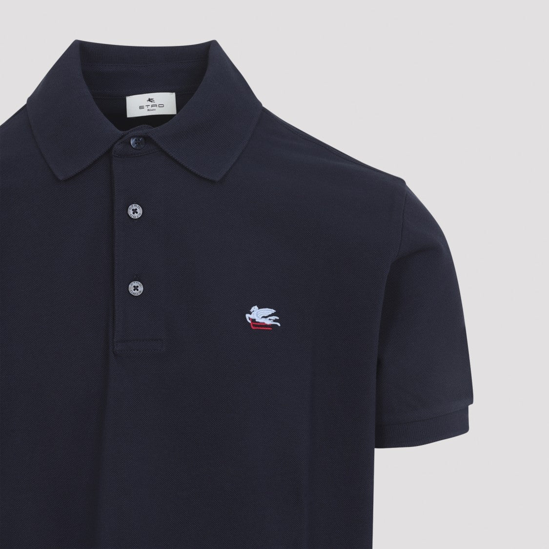 Etro Roma Plain Blue Cotton Polo