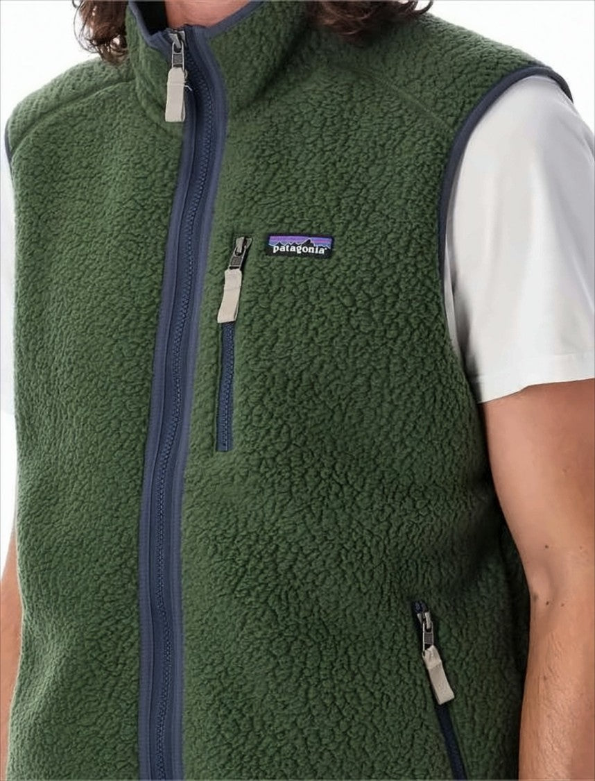 Patagonia Textured Fleece Vest With High Collar And Zippered Pockets