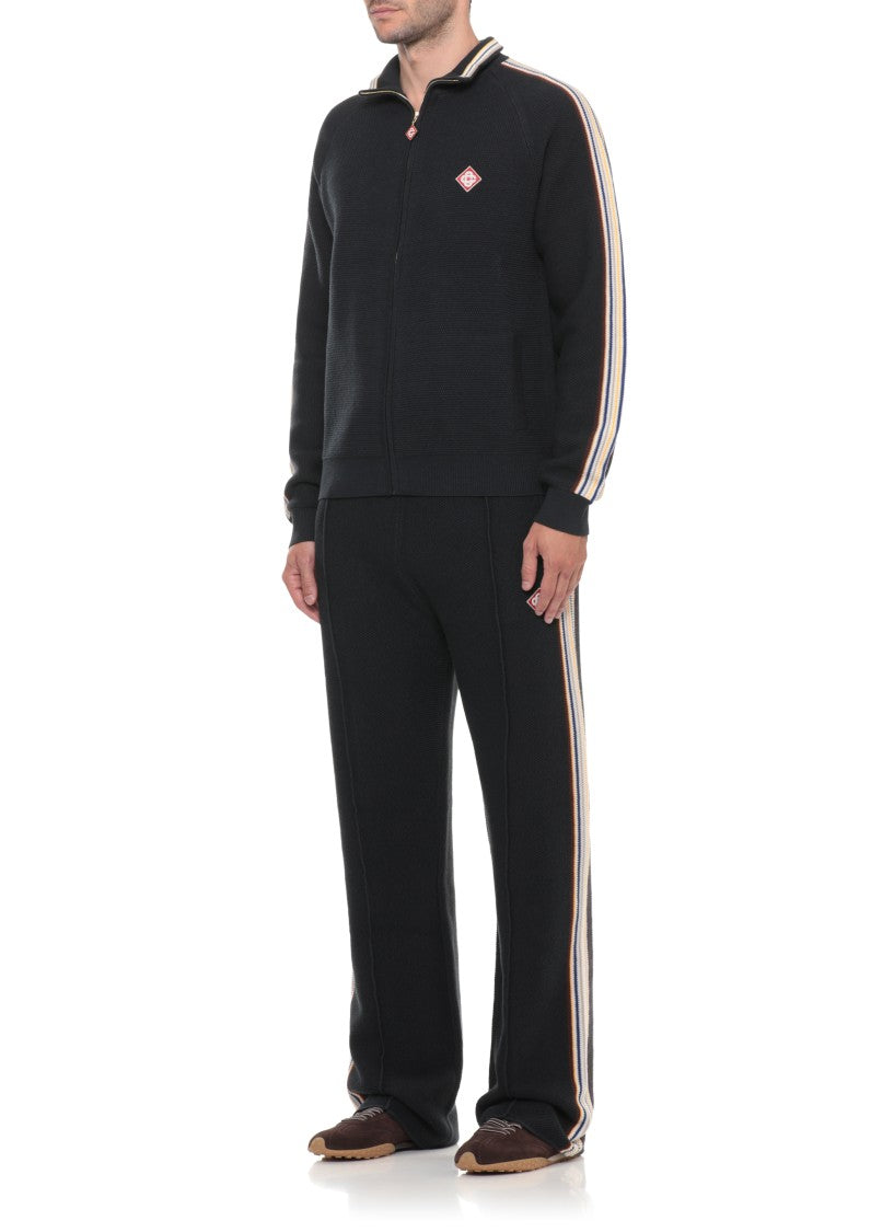 Casablanca Blue Decorative Line Cotton-Wool Straight-Leg Pants