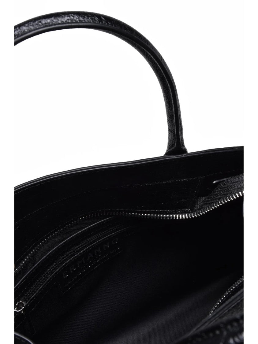 Ermanno Firenze Black Polyurethane Vienna Tote Bag