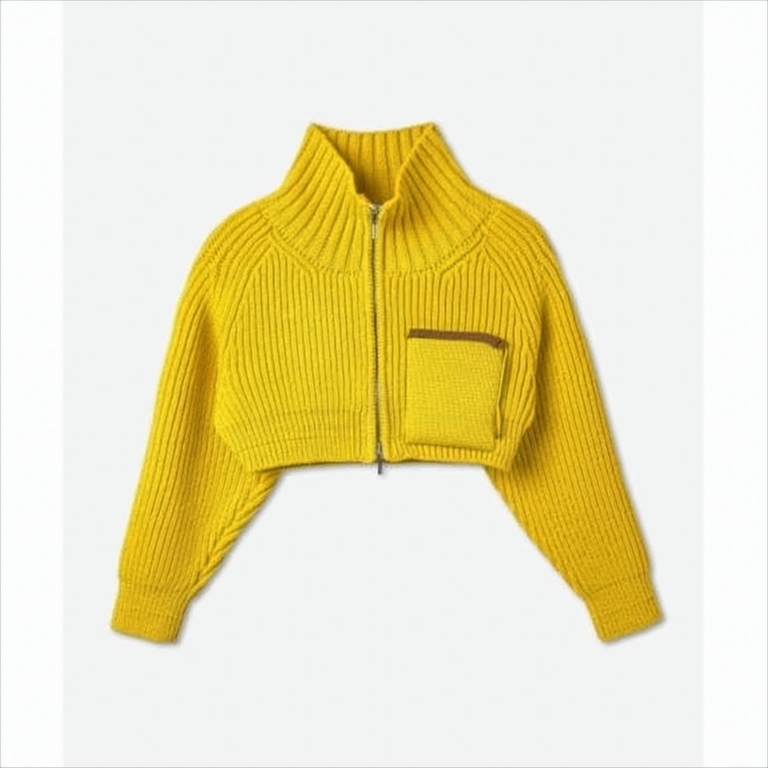 Jacquemus Vibrant Cropped Cardigan With Chunky Ribbed Knit And High Collar