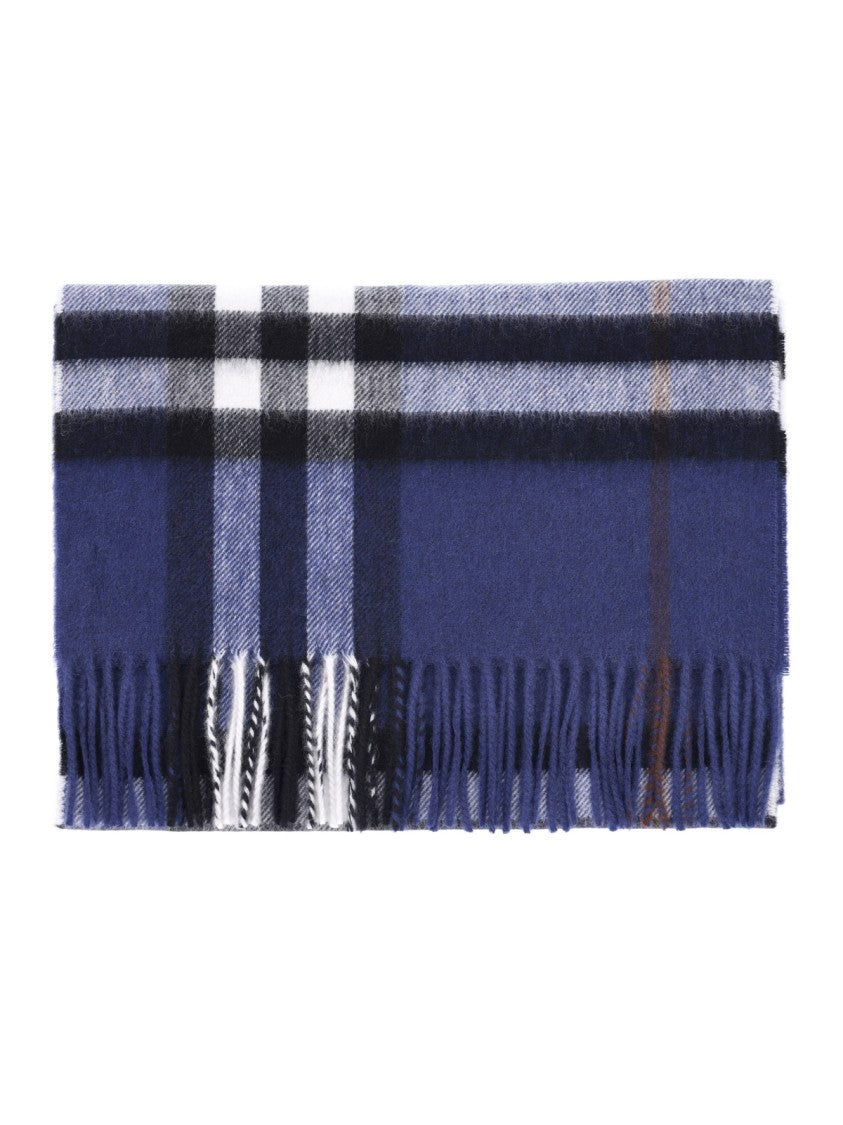 Burberry "Check" Scarf In Blue Cashmere, Dark Shade