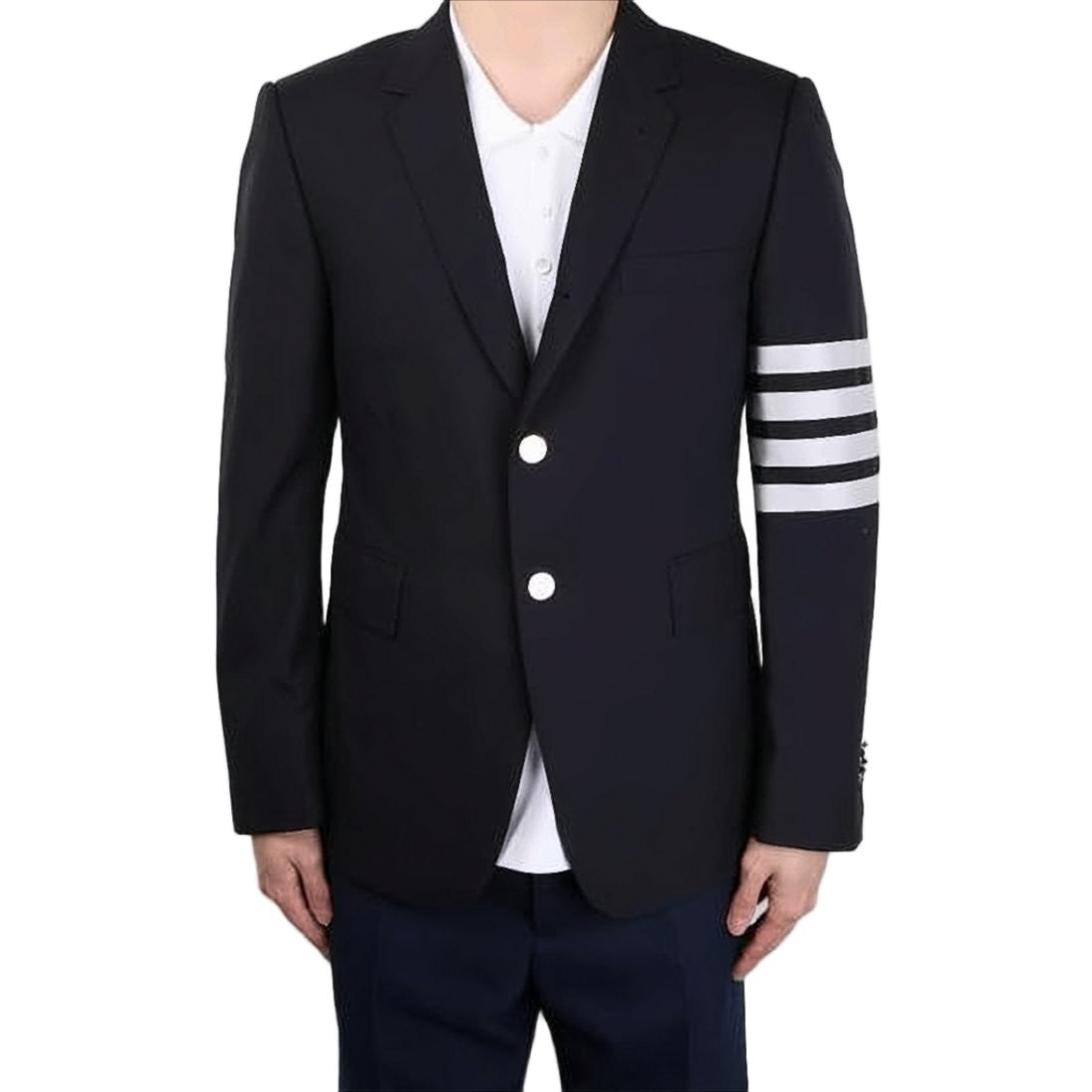 Thom Browne Tailored Black Suit Set With Striped Sleeve Detail