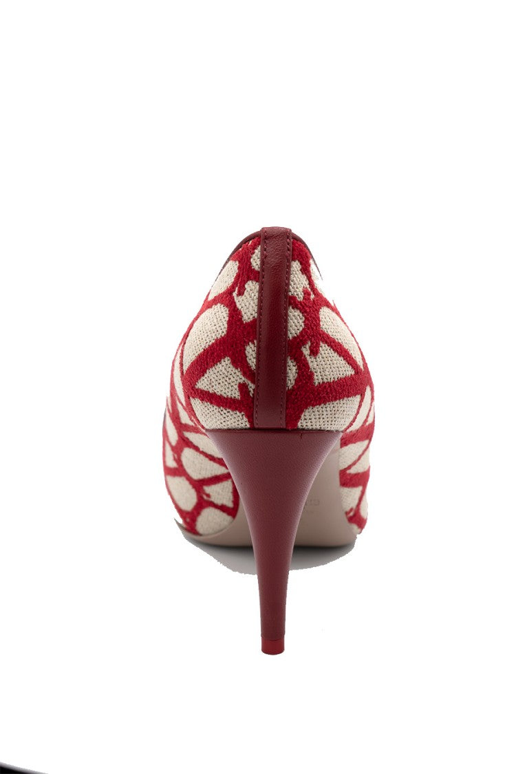 Valentino Garavani Red Cotton Web-Pattern Pump