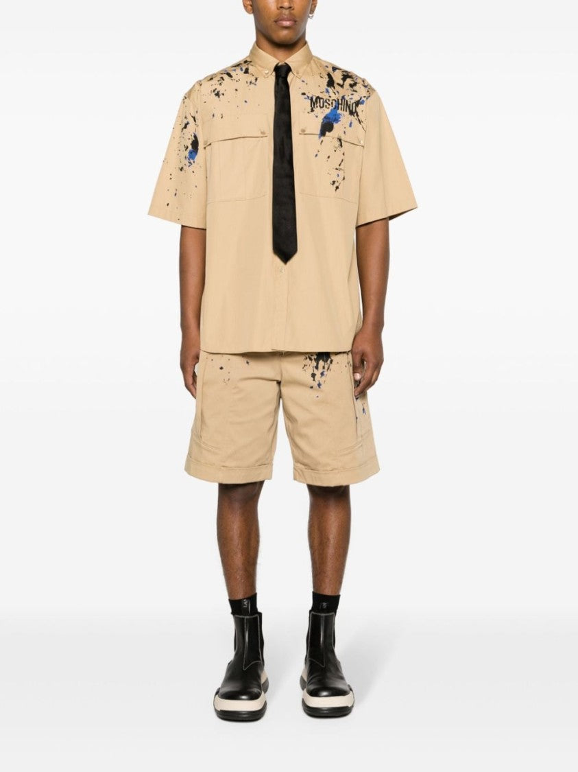 Moschino Painterly Print Sand Beige Stretch-Cotton Shorts